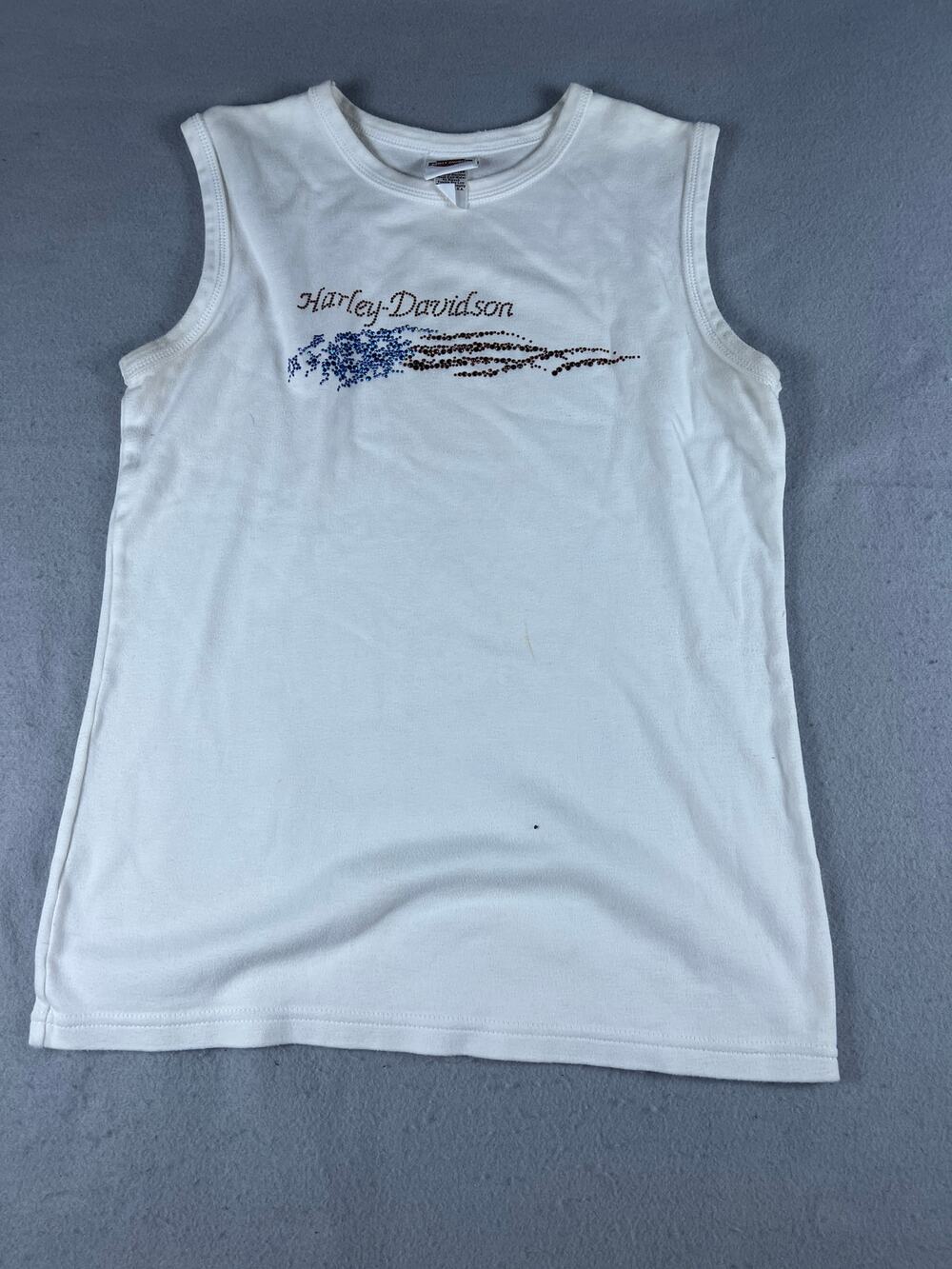 Vintage Harley-Davidson Tank Top Womens XL White Rhinestone J&L Sioux Falls SD
